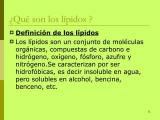 ¿Qué son los lípidos ? <ul><li>Definición de los lípidos   </li></ul><ul><li>Los lípidos son un conjunto de moléculas orgá...