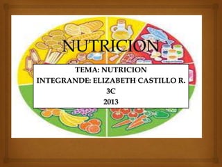 TEMA: NUTRICION
INTEGRANDE: ELIZABETH CASTILLO R.
3C
2013
 