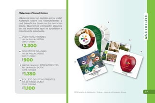 57100% Garantía de Satisfacción / Ordena a través de tu Empresario Amway.
DVD FITONUTRIENTES
No. de Artículo 242599
Cont. 1 Unidad
A
B FOLLETO DE GRANJAS
No. de Artículo 242602
Cont. 1 Unidad
2.300$
900$
GAMA (abanico) FITONUTRIENTES
No. de Artículo 242136
Cont. 1 Unidad
C
D
FOLLETO DE FITONUTRIENTES
No. de Artículo 242601
Cont. 1 Unidad
1.350$
1.100$
¿Quieres tener un cambio en tu vida?
Aprende sobre los fitonutrientes y
qué beneficios traen en tu nutrición
diaria. Queremos compartir algunos
de los materiales que te ayudarán a
mantenerte saludable.
Materiales Fitonutrientes
A
C
B
D
 