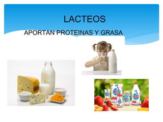 LACTEOS
APORTAN PROTEINAS Y GRASA
 
