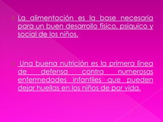Los efectos de la desnutrición en la primera infancia (0 a 8 años) pueden ser devastadores y duraderos. Pueden impedir el desarrollo conductual y cognitivo, el rendimiento escolar y la salud reproductiva, debilitando así la futura productividad en el trabajo.