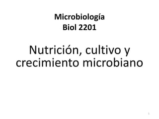 Microbiología
       Biol 2201

  Nutrición, cultivo y
crecimiento microbiano


                         1
 