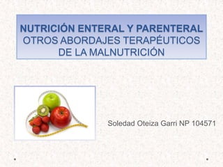 NUTRICIÓN ENTERAL Y PARENTERAL
OTROS ABORDAJES TERAPÉUTICOS
DE LA MALNUTRICIÓN

Soledad Oteiza Garri NP 104571

 