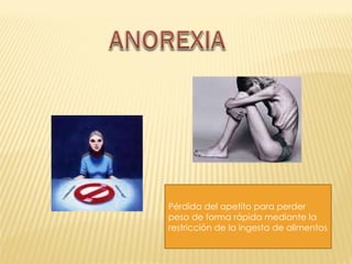 Pérdida del apetito para perder peso de forma rápida mediante la restricción de la ingesta de alimentos 