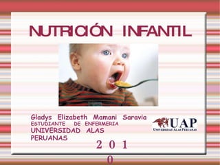 NUTRICIÓN  INFANTIL Gladys  Elizabeth  Mamani  Saravia ESTUDIANTE  DE  ENFERMERIA  UNIVERSIDAD  ALAS  PERUANAS 2010 