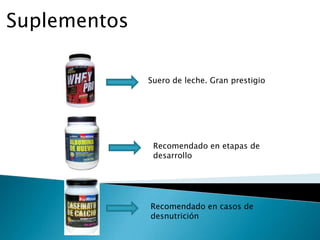Suplementos

              Suero de leche. Gran prestigio




               Recomendado en etapas de
               desarrollo




              Recomendado en casos de
              desnutrición
 