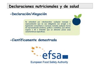Declaraciones nutricionales y de saludDeclaraciones nutricionales y de salud
-Declaración/Alegación
-Científicamente demostrada
 