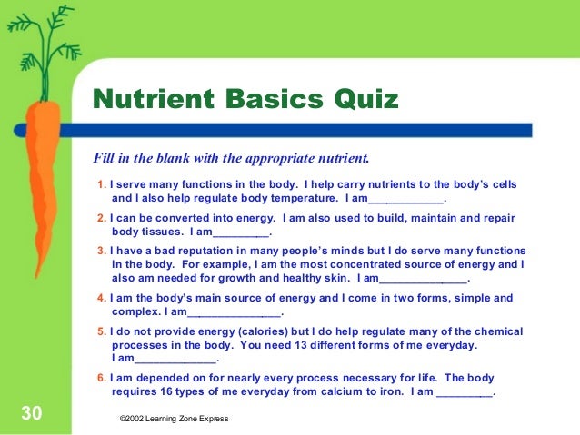 Nutrient Basics Quiz Nutrient Basics Quiz