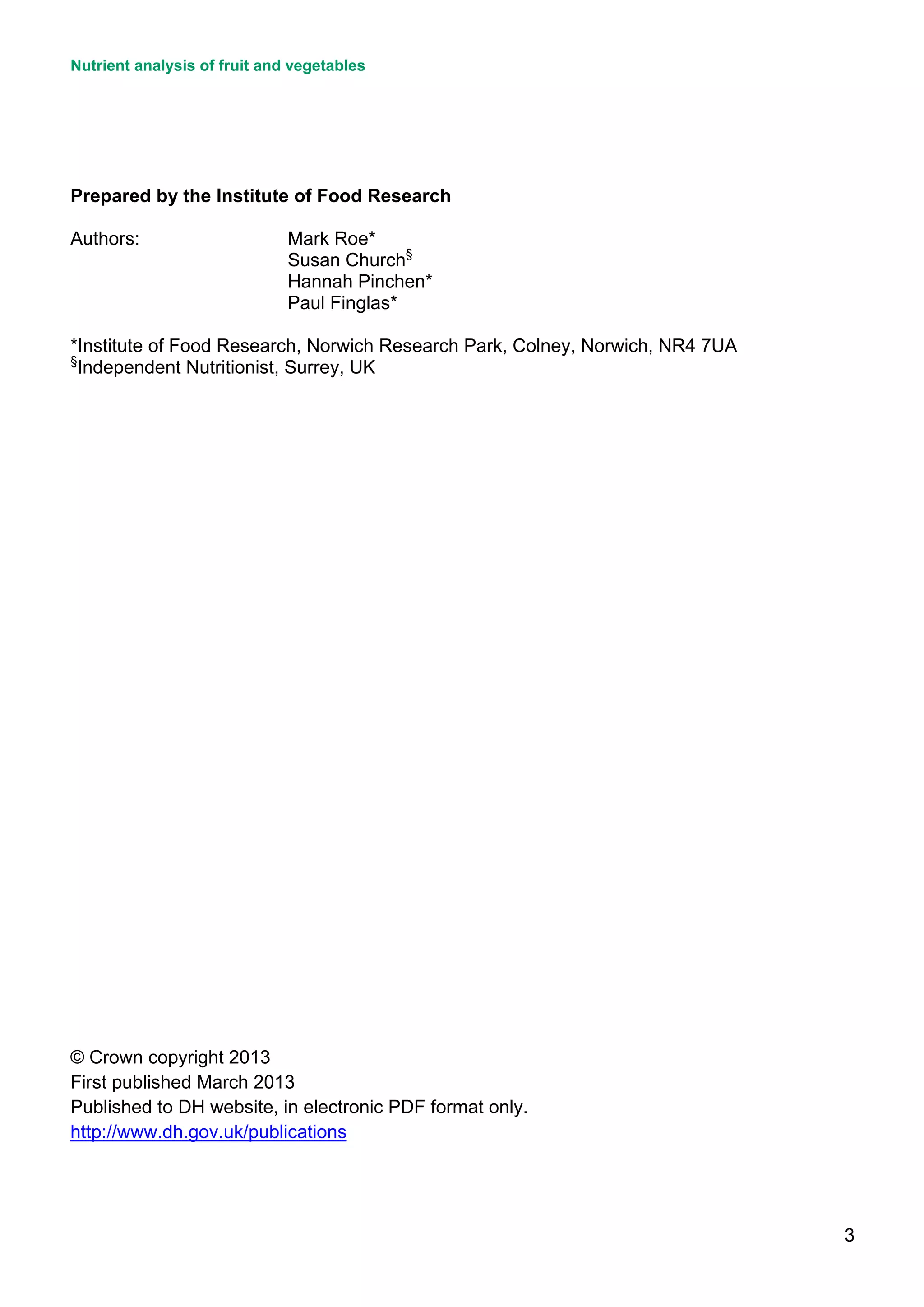 Nutrient analysis of_fruit_and_vegetables analytical_report | PDF
