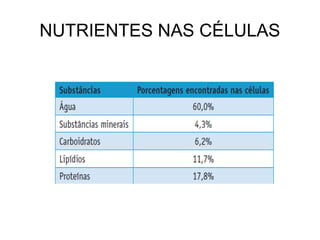 NUTRIENTES NAS CÉLULAS 