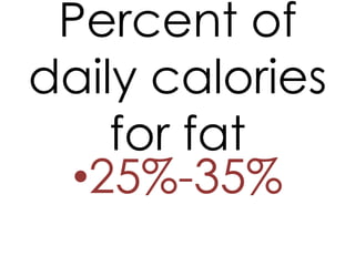 Percent of
daily calories
    for fat
 •25%-35%
 