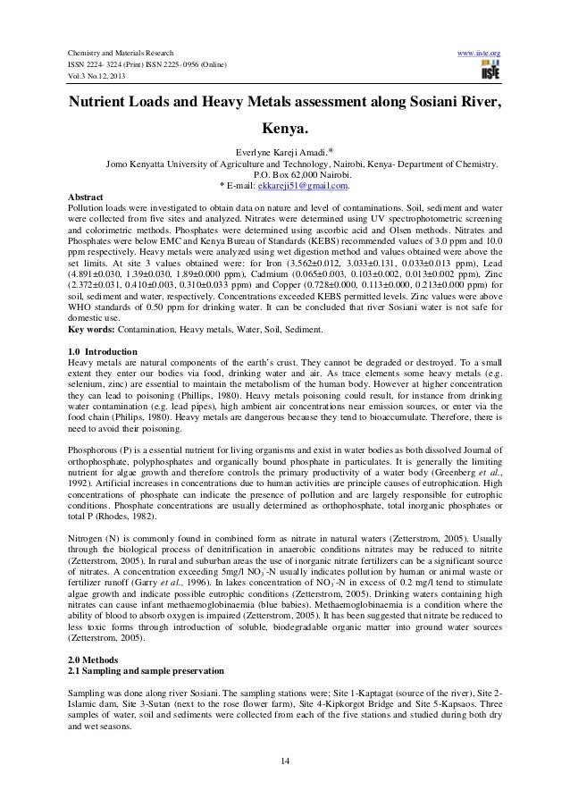 Nutrient Loads And Heavy Metals Assessment Along Sosiani River Kenya