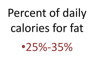 Percent of daily
calories for fat
  •25%-35%
 