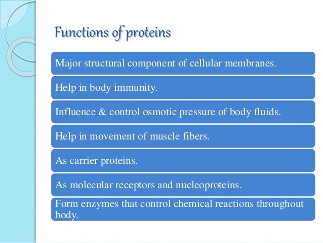Functions of proteins
Major structural component of cellular membranes.
Help in body immunity.
Influence & control osmotic...