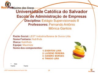 00 Máximo dos líneas




         *    Nota
         Fuente:            Fuente


LEST Indústria BaianaSão Sucos S.A
Telecomunicações de de Paulo Ltda.
                                     29
 