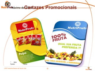 00 Máximo dos líneas
                              Cartazes Promocionais




         *    Nota
         Fuente:            Fuente


LEST Indústria BaianaSão Sucos S.A
Telecomunicações de de Paulo Ltda.
                                      32
 