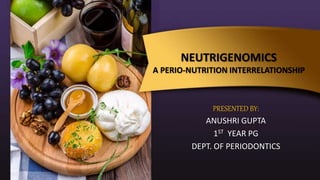 NEUTRIGENOMICS
A PERIO-NUTRITION INTERRELATIONSHIP
PRESENTED BY:
ANUSHRI GUPTA
1ST YEAR PG
DEPT. OF PERIODONTICS
 