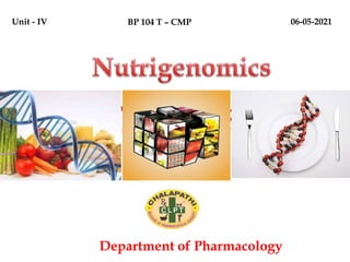 Department of Pharmacology
BP 104 T – CMP
Unit - IV 06-05-2021
 