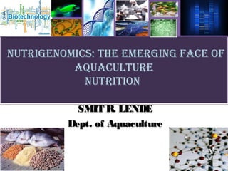 NutrigeNomics: the emergiNg face of
aquaculture
NutritioN
NutrigeNomics: the emergiNg face of
aquaculture
NutritioN
SMIT R. LENDESMIT R. LENDE
Dept. of AquacultureDept. of Aquaculture
 
