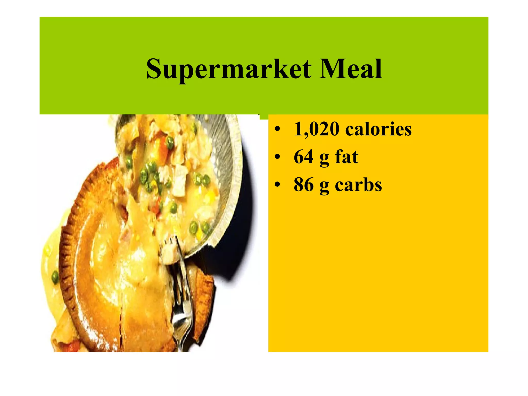 Supermarket Meal 1,020 calories 64 g fat 86 g carbs   