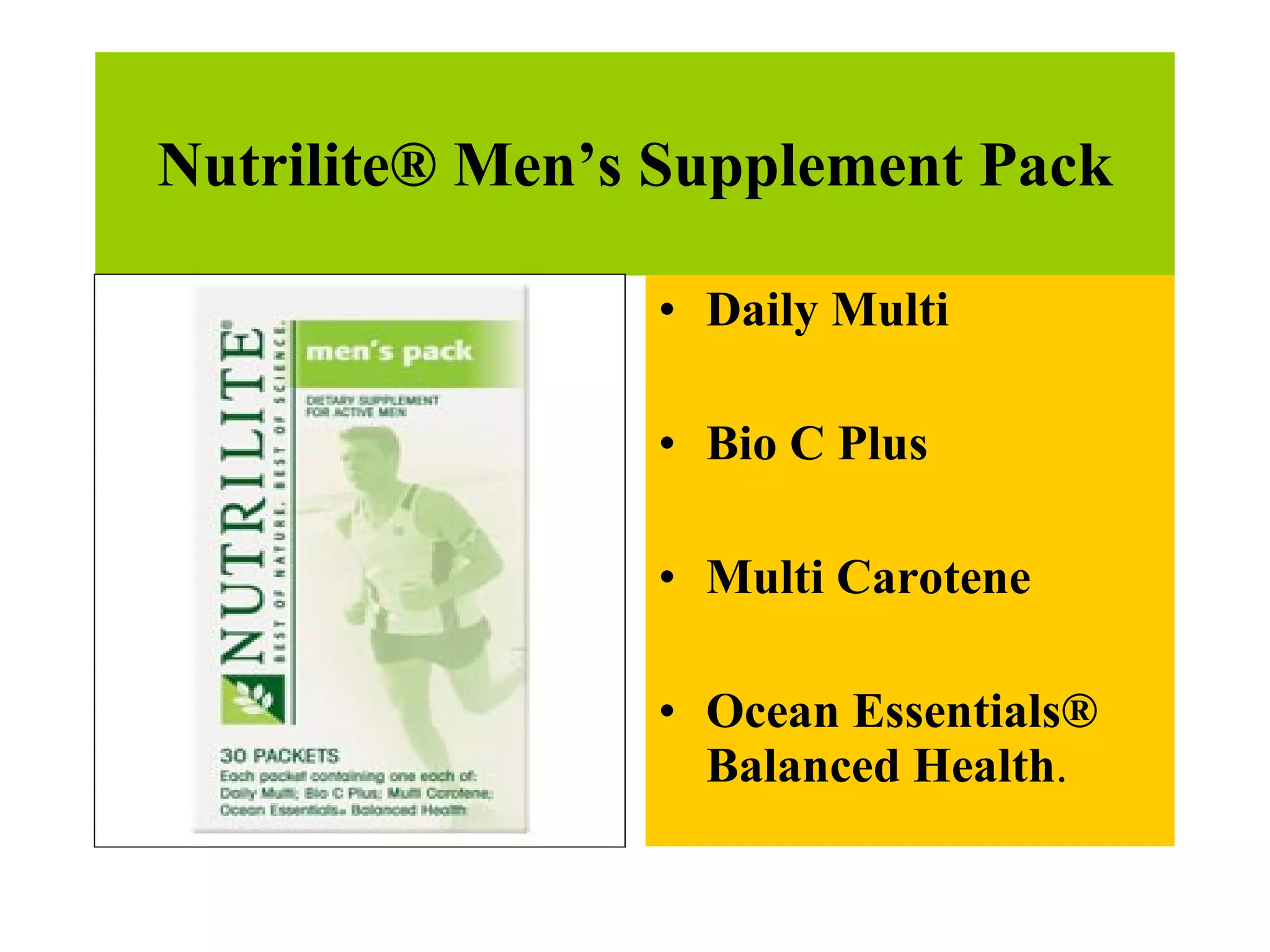 Nutrilite® Men’s Supplement Pack Daily Multi Bio C Plus  Multi Carotene Ocean Essentials® Balanced Health .  