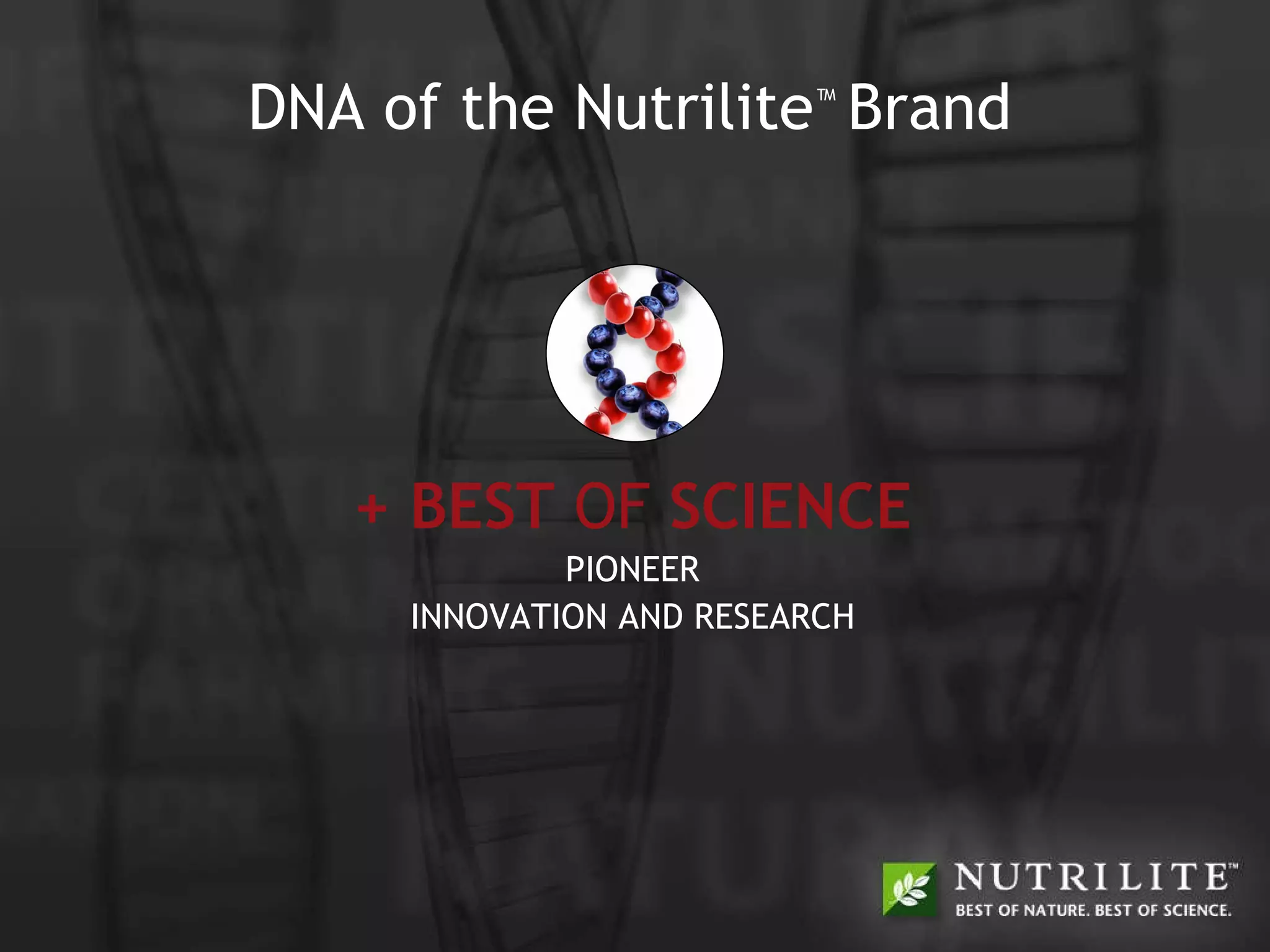 DNA of the Nutrilite ™   Brand + BEST  OF  SCIENCE PIONEER INNOVATION AND RESEARCH 