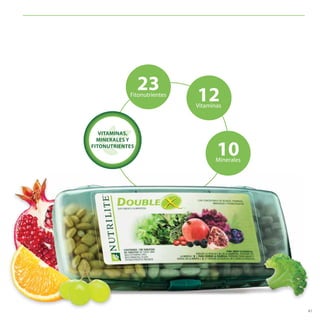 41
10Minerales
12Vitaminas
23Fitonutrientes
VITAMINAS,
MINERALES Y
FITONUTRIENTES
 