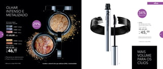 34%Desconto**
4.
5.
29%Desconto*
* Válido para os códigos 97018 e 97020. Contêm o mineral mica que adiciona brilho e luminosidade
2. 97019 - Astro
3. 97021 - Vênus
1. 97017 - Eclipse
R$ 65,00 cada
NC Sombra Baked
Nutrimetics 1,5g cada
OLHAR
INTENSO E
METALIZADO
6.
MAIS
VOLUME
PARA OS
CÍLIOS
46,00Por
R$
Preço sugerido:
R$ 65,00 cada
cada
5. 97020 - Galaxy
4. 97018 - Cosmos
** Válido para o código 96995.
45,00Por
R$
Preço sugerido:
R$ 69,00
6. 96995
NC Máscara para Cílios
Volume Nutrimetics 7,5g
Oftalmologicamente testado
•	Resistente ao desbotamento
•	Possui mistura de cor única
olhos
70 71
 