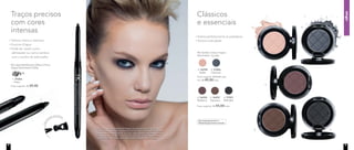olhos
Traços precisos
com cores
intensas
Textura macia e cremosa
À prova d’água
Pode ser usado como
delineador ou como sombra
com o auxílio do esfumador
Apon
tador exclusivo
NC Lápis Retrátil para Olhos à Prova
d’água Nutrimetics 0,35g
1. 97005
Preto
1. 97005
Preço sugerido: R$ 39,00
Dermatologicamente e
Oftalmologicamente testado
Clássicos
e essenciais
NC Sombra Colour Impact
Nutrimetics 1g cada
3. 97000
Charcoal
2. 96998
Ballet
Preço sugerido: R$ 55,00 cada
Por: R$ 49,00 cada
4. 96999
Mulberry
6. 97001
Midnight
5. 96997
Espresso
Preço sugerido: R$ 55,00 cada
Adere perfeitamente às pálpebras
Textura aveludada
A modelo está usando Primer Facial, Corretivo Líquido Light, Base
Líquida Mineral Matte Butterscoth, Pó Compacto Velvet Finish Mineral
Sand e Blush Baked Júpiter no rosto. Lápis Retrátil para Olhos à Prova
d’água Preto, Sombra Colour Impact Espresso e Charcoal e Máscara
para Cílios Volume nos olhos. Gloss Brilho Labial Blush nos lábios.
R$ 39,00
1.
4.
5. 6.
3.
2.
8 9
 