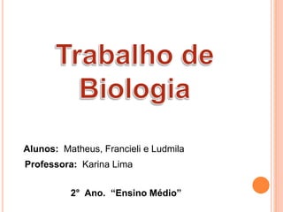 Alunos: Matheus, Francieli e Ludmila
Professora: Karina Lima
2° Ano. “Ensino Médio”
 