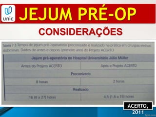 JEJUM PRÉ-OP
ACERTO,
2011
CONSIDERAÇÕES
 