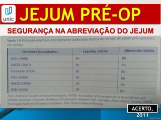 JEJUM PRÉ-OP
SEGURANÇA NA ABREVIAÇÃO DO JEJUM
ACERTO,
2011
 
