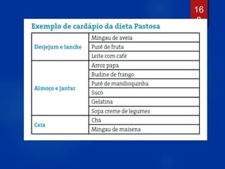 Nutrição enteral ou terapia
nutricional enteral (NE)
 Dieta de consistência líquida que
fornece os nutrientes necessários...