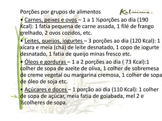 Ferro• Fontes principais: carnes vermelhas, feijão, soja, alimentos fortificados (farinha), folhas verde escuras.• Necessidades:Mulher (19 a 50 anos); 18 mg/diaAdolescentes (feminino): 15 mg/diaGestantes (todas as idades): 27 mg/dia*Quantidade de ferro por alimento:100 gr. carne vermelha – 2,6 mg1 ½concha peq de feijão – 1,3 mgSuplementação: 40 mg/dia de Fe (200 mg sulfatoferroso).Ácido fólico: 5 mg – 1 cp ao dia até a 14ª semana