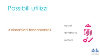 Possibili utilizzi
3 dimensioni fondamentali
target
tematiche
metodi
 