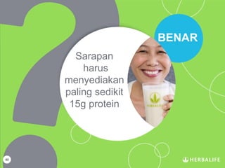 40
Sarapan
harus
menyediakan
paling sedikit
15g protein
BENAR
 