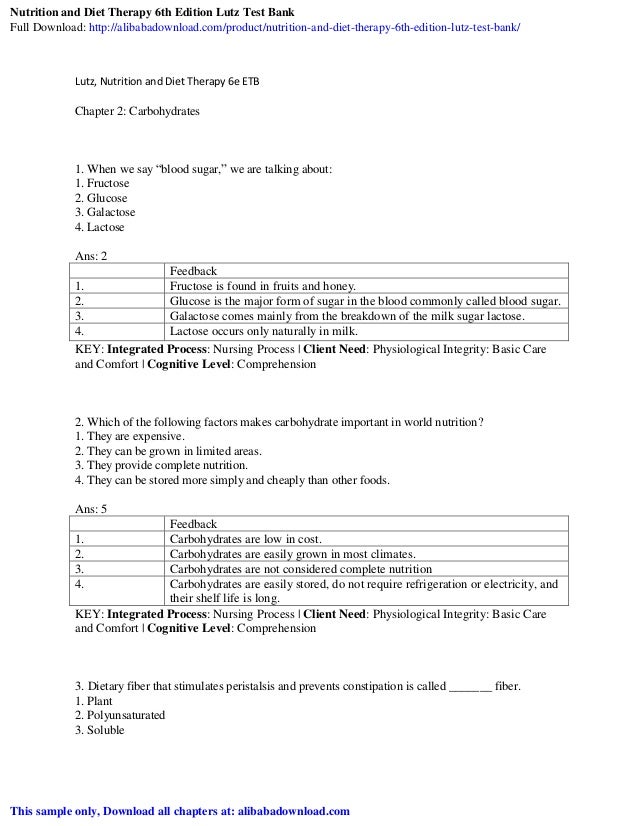 nutrition and diet therapy 6th edition test bank