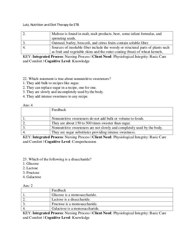 Test Bank for Nutrition and Diet Therapy 6th Edition by Lutz nutrition and diet therapy 6th edition test bank