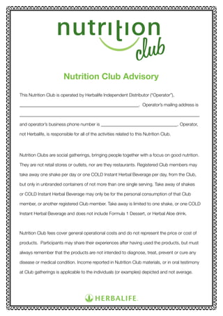 Nutrition club-guidelines