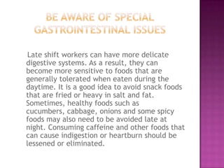 nutrition for night shift workers | PPTX
