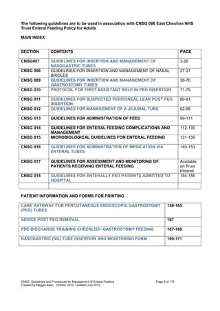 Nutrition management of enteral feeding - guidelines and procedures ...
