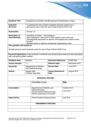 Nutrition management of enteral feeding - guidelines and procedures ...