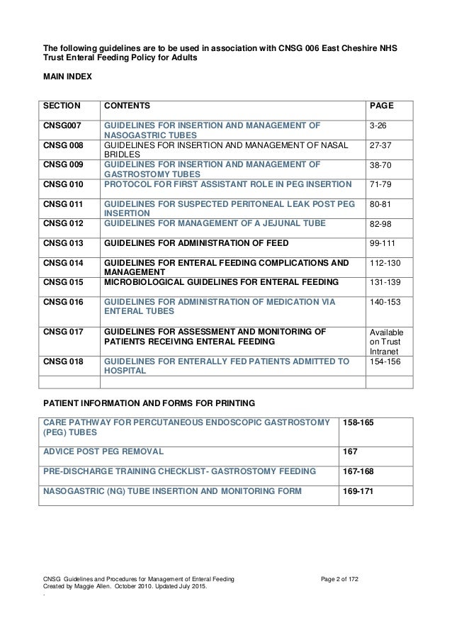 Nutrition management of enteral feeding guidelines and procedures…
