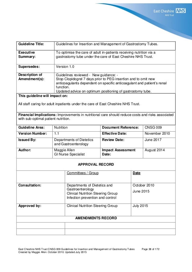Nutrition management of enteral feeding guidelines and procedures…