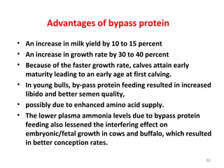 Advantages of bypass protein
• An increase in milk yield by 10 to 15 percent
• An increase in growth rate by 30 to 40 perc...