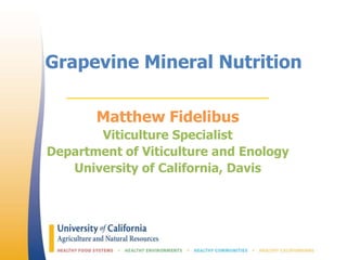 Grapevine Mineral Nutrition
Matthew Fidelibus
Viticulture Specialist
Department of Viticulture and Enology
University of California, Davis
 