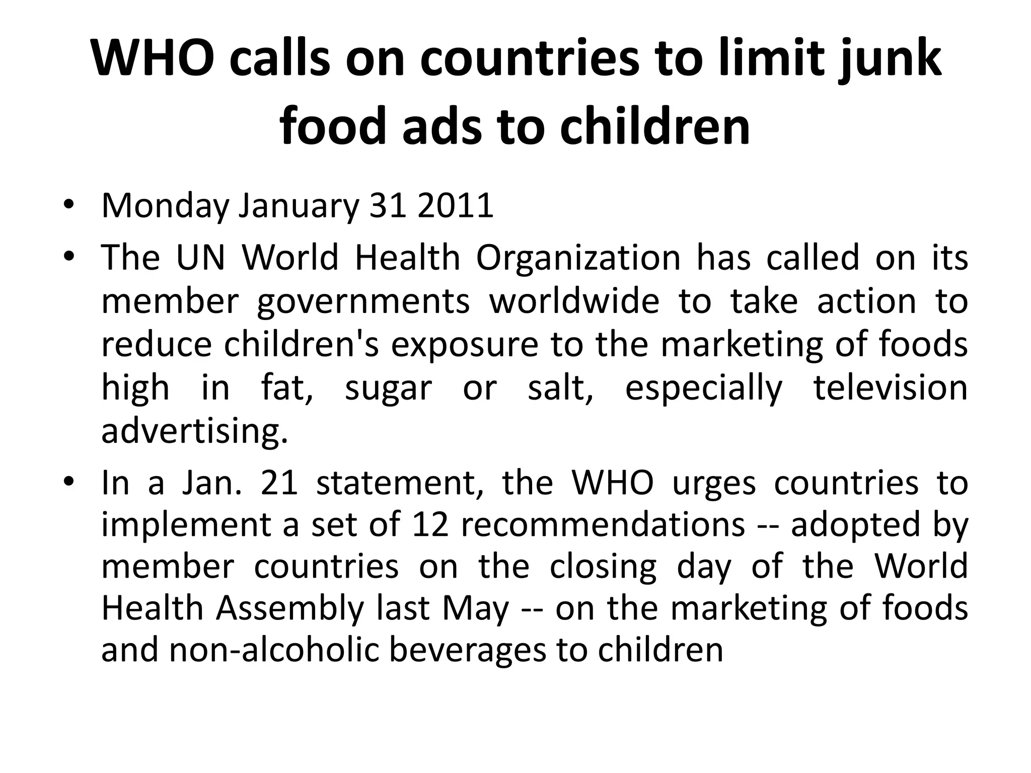 Nutritional facts about junk foods PPT