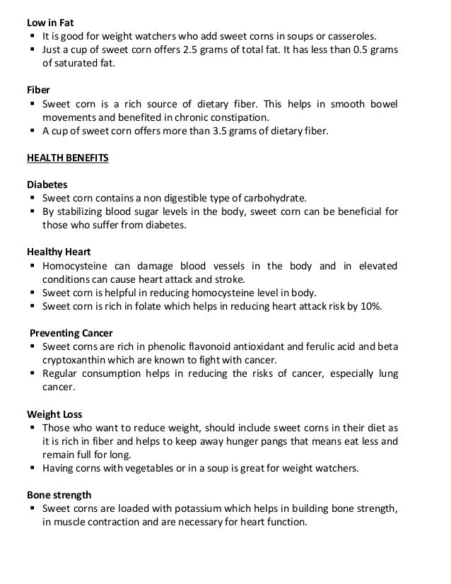 Nutritional facts and health benefits of sweet corn