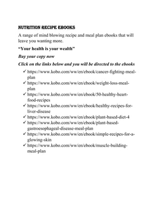 NUTRITIONAL RECIPE EBOOKS FOR AHEALTHY LIVING | PDF