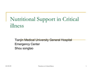 Nutritional Support in Critical illness Tianjin Medical University General Hospital  Emergency Center Shou songtao 